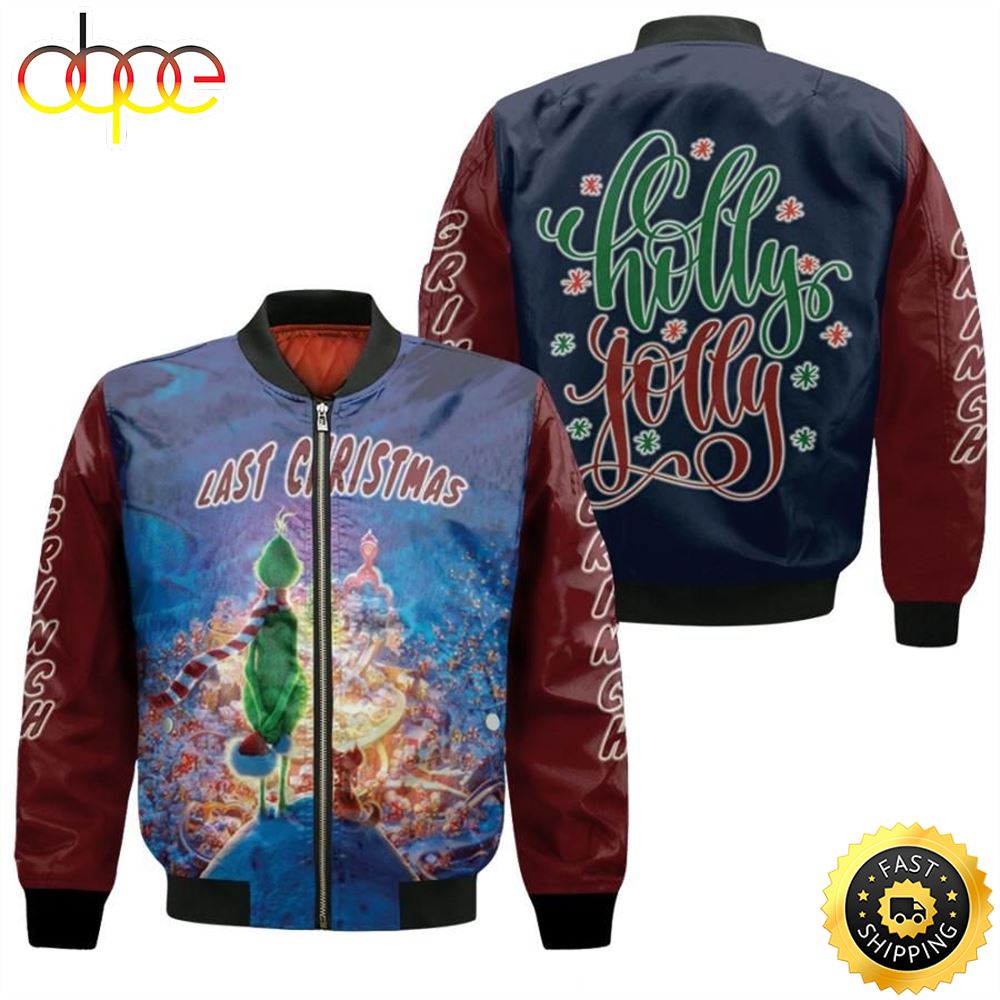 Grinch Christmas Last Christmas Holly Holly 3D Designed Allover Black Gift For Grinch Fans Christmas Fans Bomber Jacket