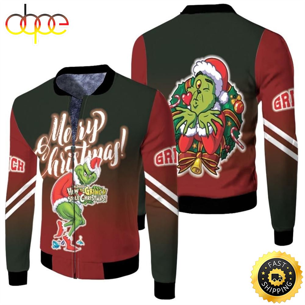 Grinch Christmas Merry Christmas Grinch Santa Claus Wreath Christmas 3D Designed Allover Gift For Grinch Fans Christmas Fans Bomber Jacket