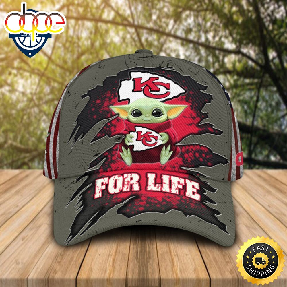 HOT Baby Yoda Hug Kansas City Chiefs Logo For Life Cap