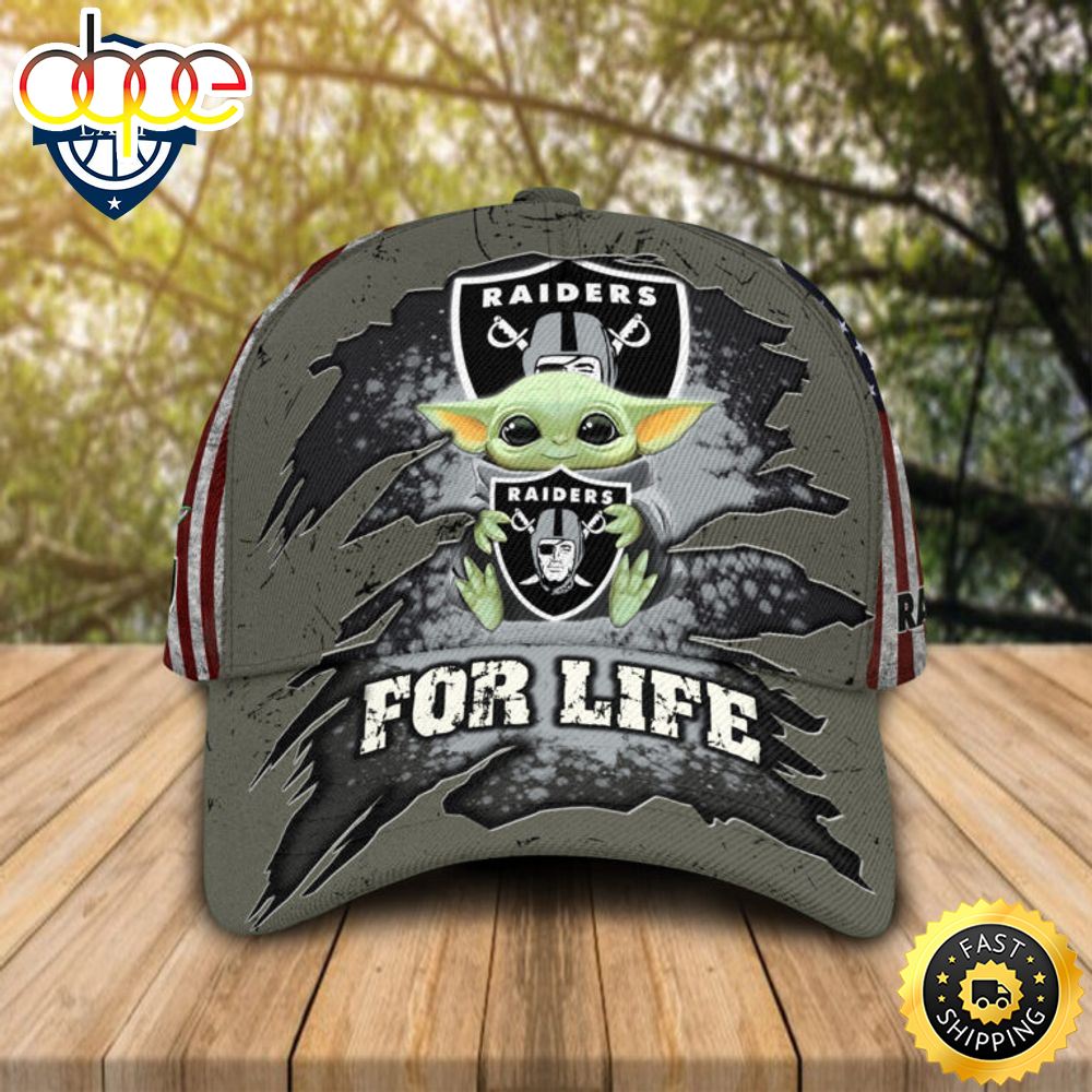 HOT Baby Yoda Hug Las Vegas Raiders Logo For Life Cap