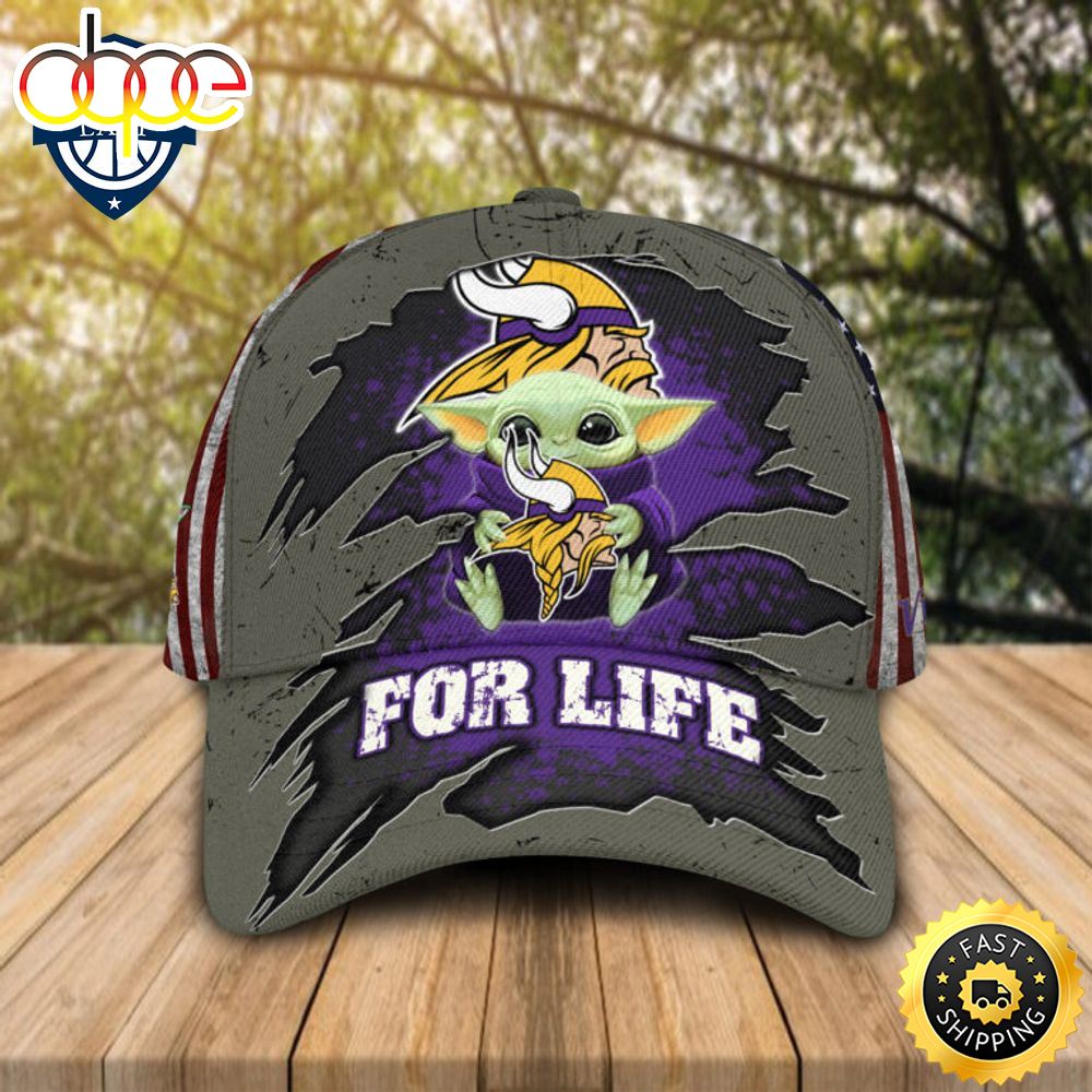 HOT Baby Yoda Hug Minnesota Vikings Logo For Life Cap
