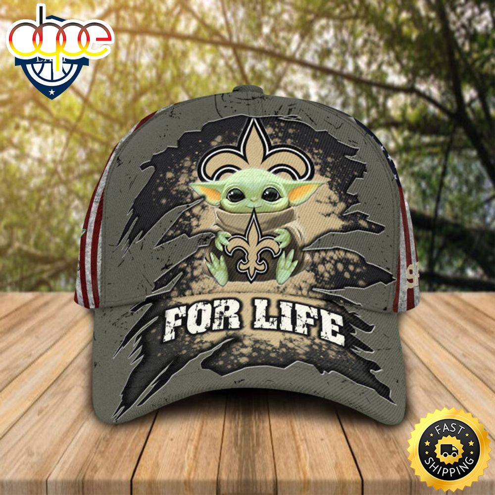 HOT Baby Yoda Hug New Orleans Saints Logo For Life Cap