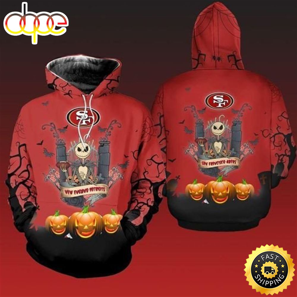 Halloween Jack Skellington San Francisco 49Ers 3D Hoodie Zip Hoodie, Nfl 3D All Over Print Hoodie Zip Hoodie - Dingeas