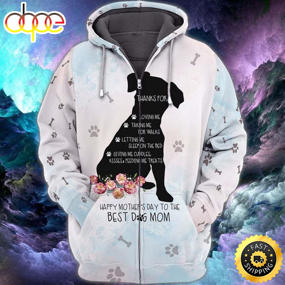 Happy Mother's Day Dog Mom Fleece Zip Hoodie All Over Print Shirt