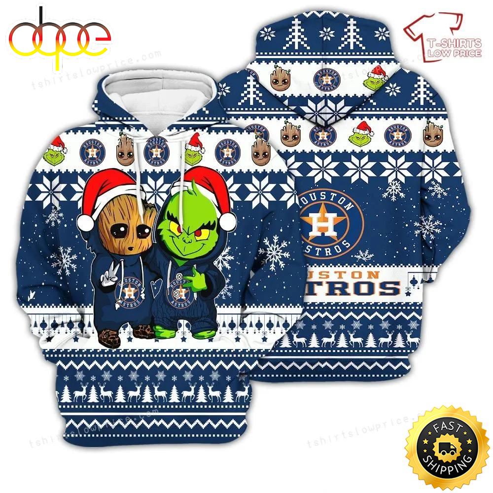 Houston Astros Baby Groot And Grinch Best Friends Football American Christmas 3D Hoodie