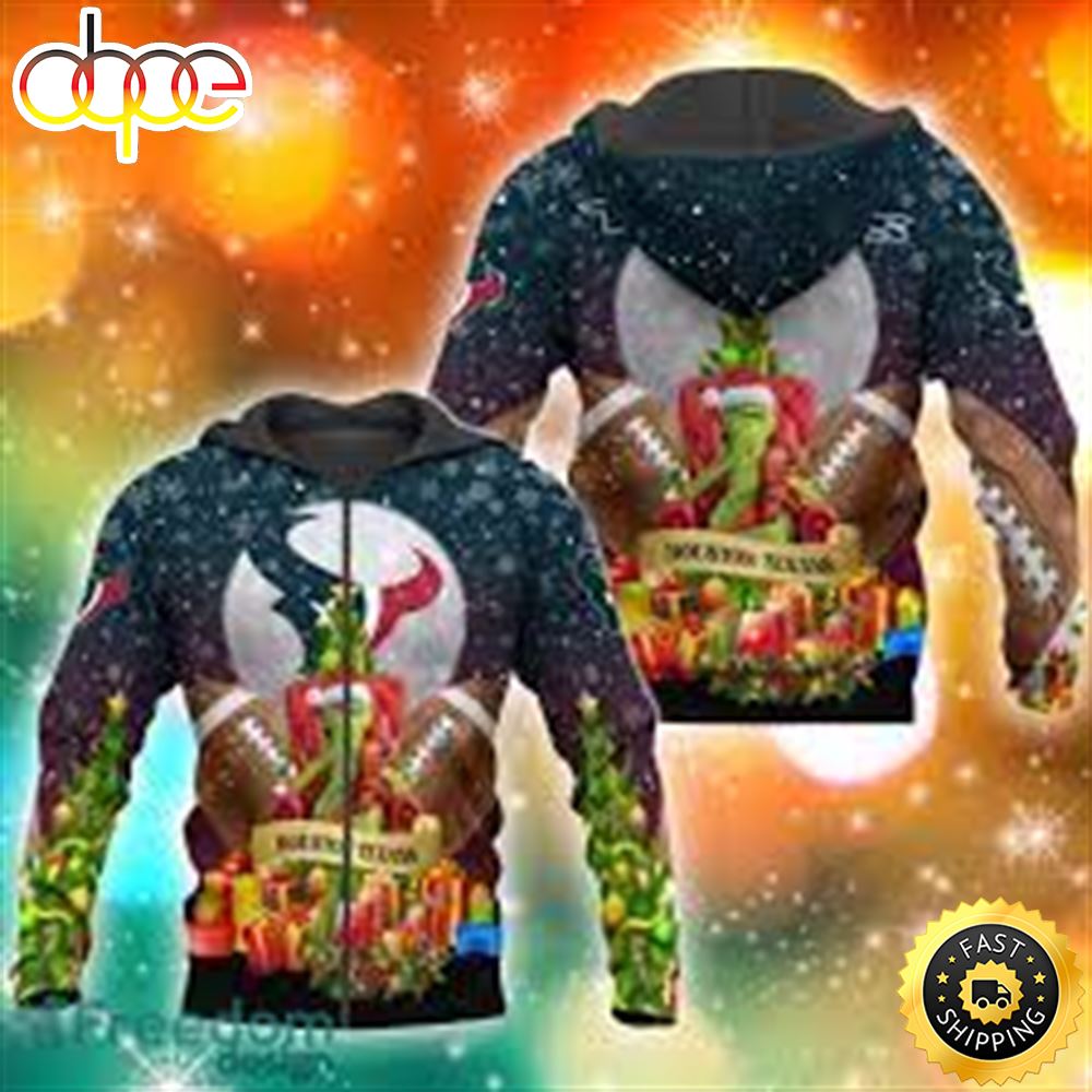 Houston Texans NFL Grinch Christmas Tree 3D Hoodie Pullover Prints