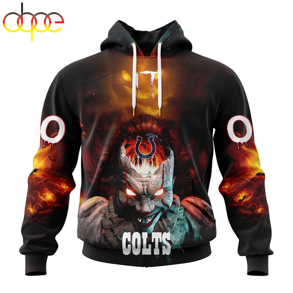 Custom Name And Number NFL Indianapolis Colts Halloween Badut Mematikan 3D Hoodie Shirt