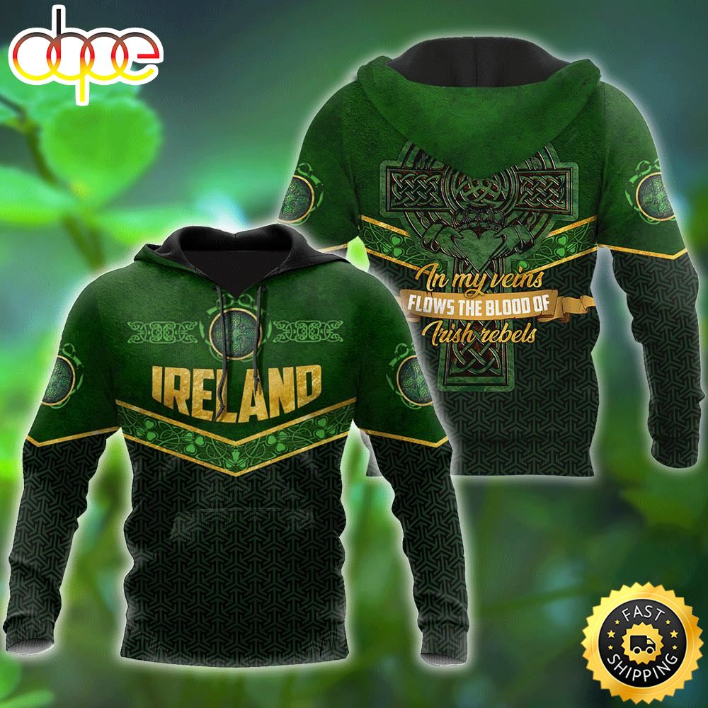 Ireland In My Veins Celtic Cross 3D All Over Print Shirt