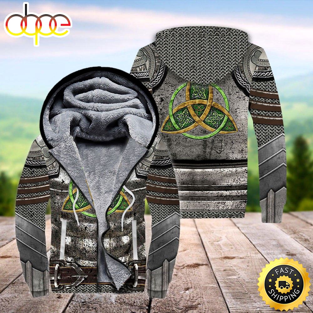 Irish Armor Knight Warrior Patrick's Day Fleece Zip Hoodie All Over Print Shirt