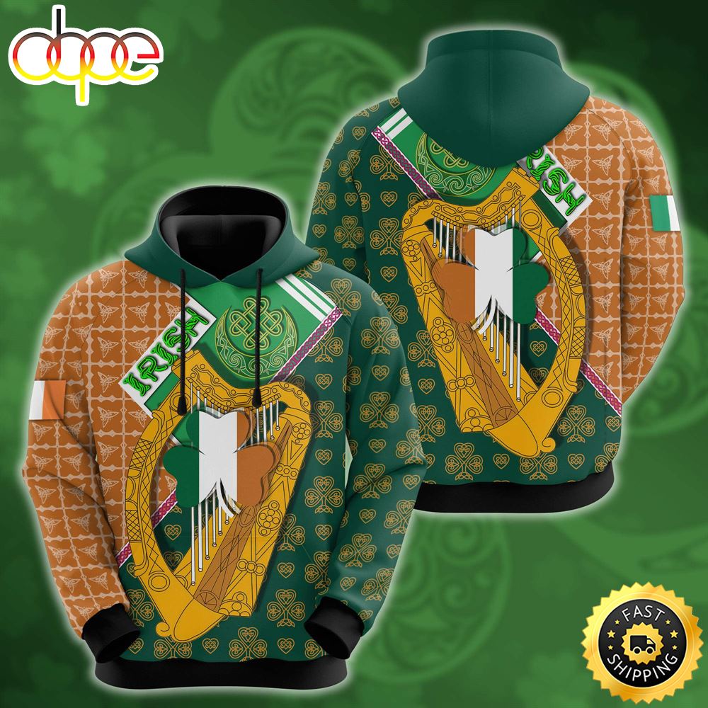 Irish Celtic Harp Knot Clover 3D All Over Print Shirt
