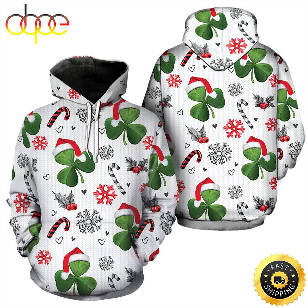 Irish Christmas Pattern Full Hoodie St.Patricks Day All Over Print Shirt