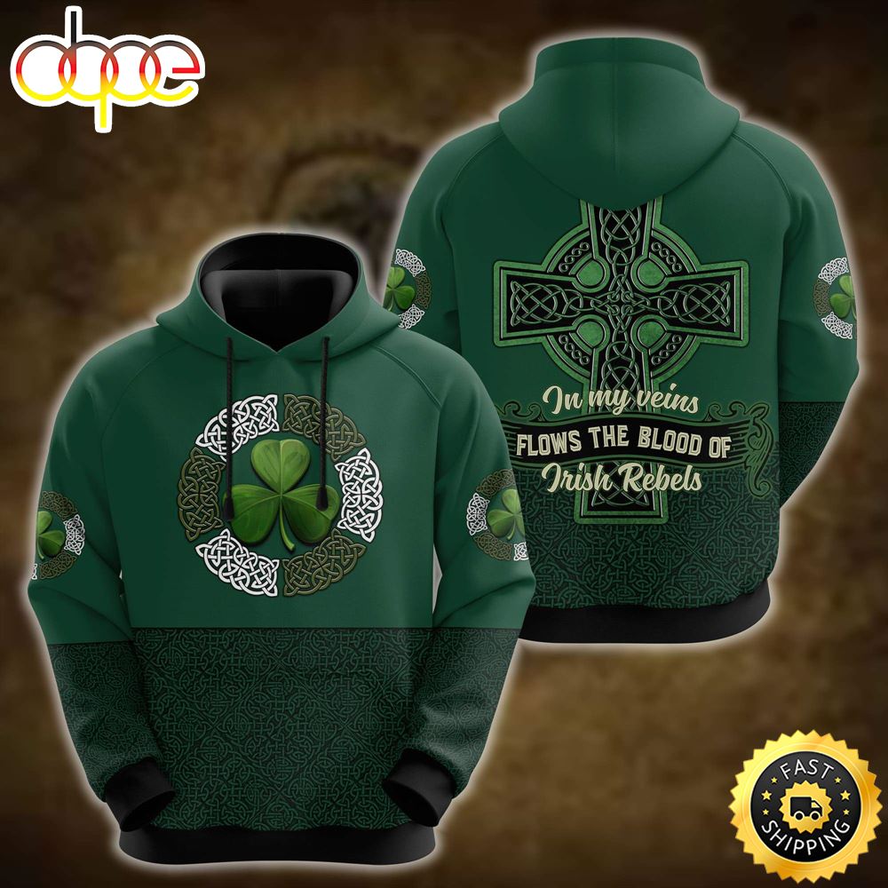 Irish Rebels Celtic Cross Shamrock 3D All Over Print Shirt