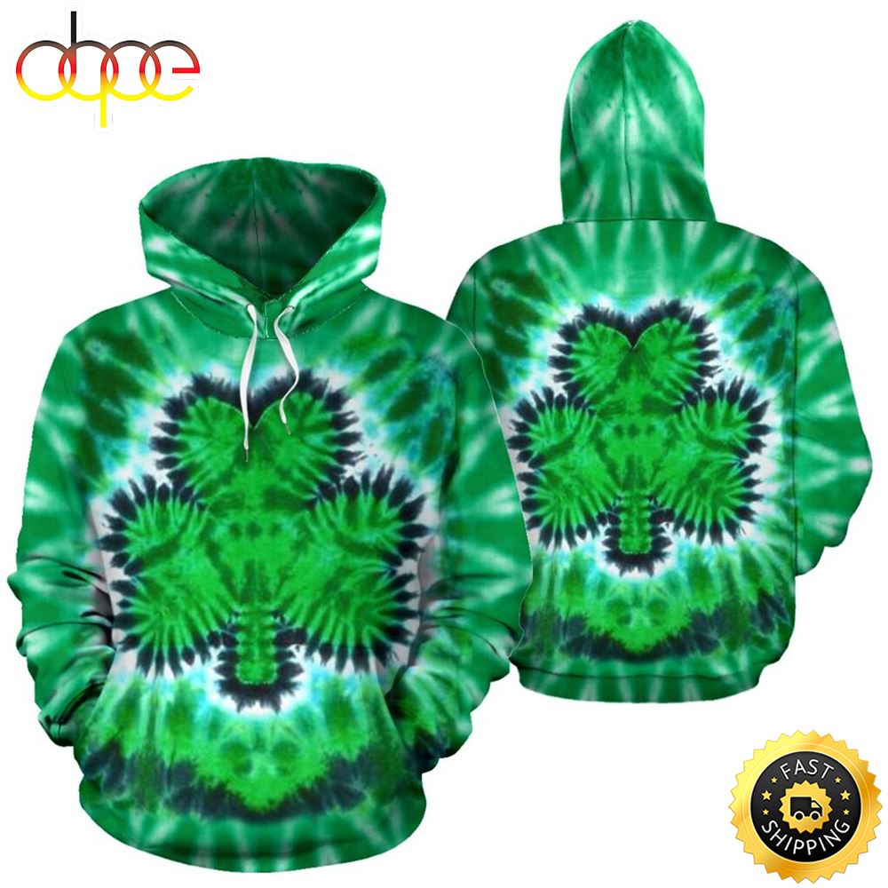 Irish Shamrock Tie Dye Full Hoodie St.Patricks Day All Over Print Shirt