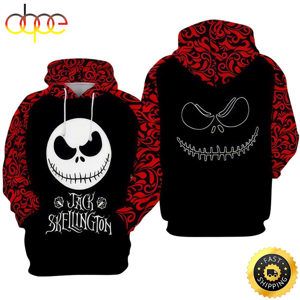 Jack Skellington Black Hoodie 3D All Over Print