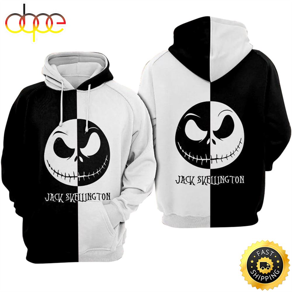 Jack Skellington Black White Hoodie 3D All Over Print