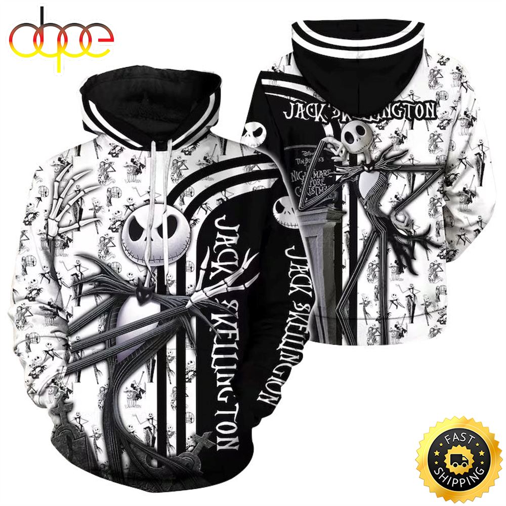 Jack Skellington Black White Hoodie &amp; Zip Hoodie 3D All Over Print