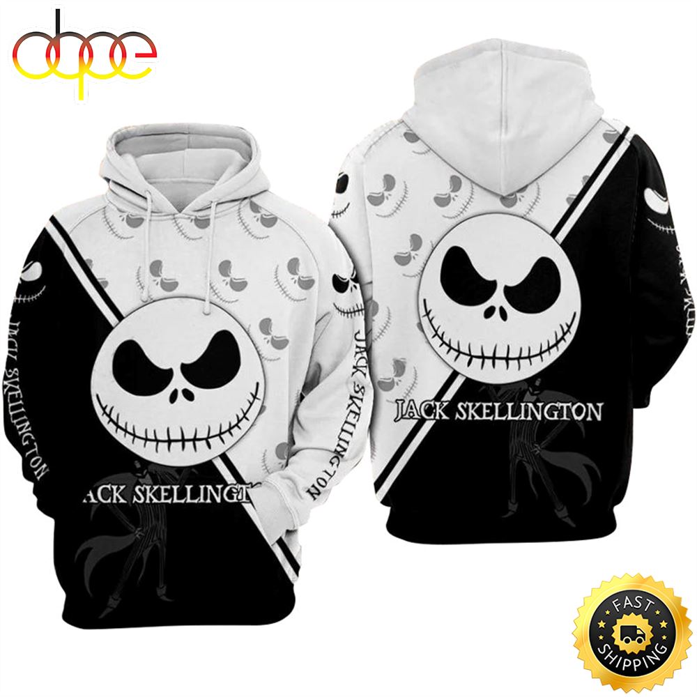 Jack Skellington Face Black White Hoodie 3D All Over Print