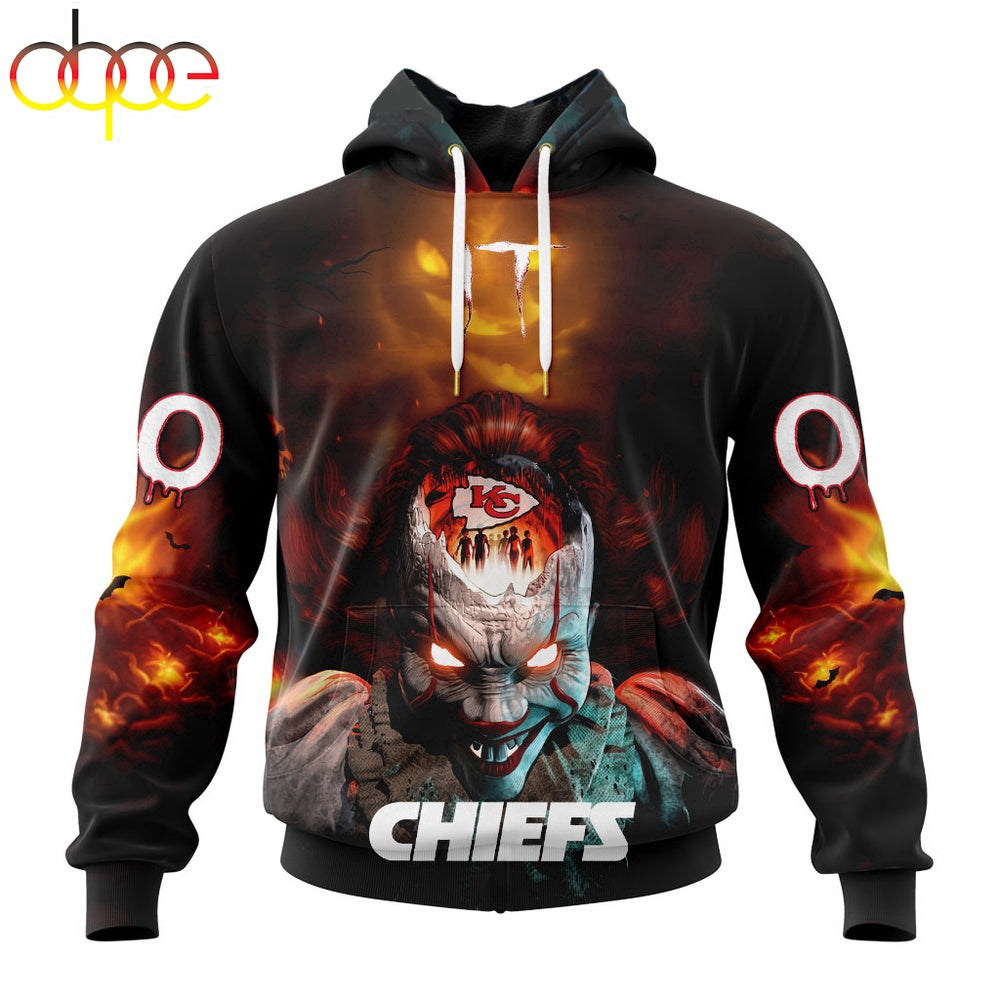 Custom Name And Number NFL Kansas City Chiefs Halloween Badut Mematikan 3D Hoodie Shirt