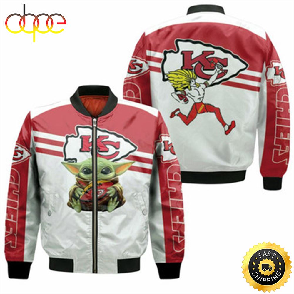 Kansas City Chiefs Baby Yoda Hug Chiefs Ball Logo 2D T Shirt Hoodie Sweater Bomber Jacket Model 2890