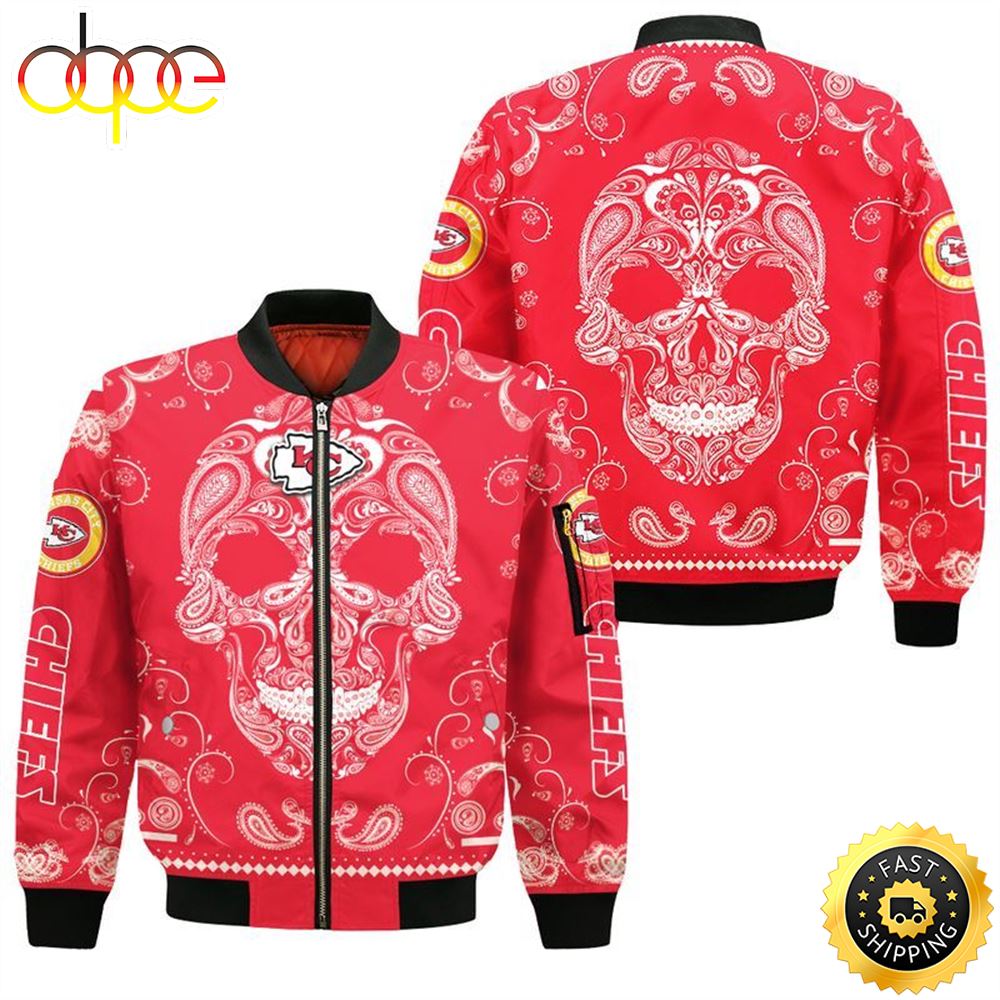 Kansas City Chiefs Bandana Skull Bomber Jackets For Fans