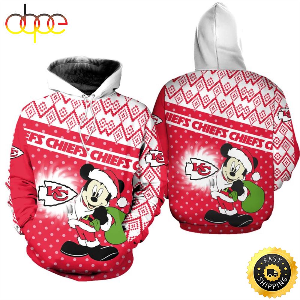 Kansas City Chiefs Christmas Mickey Football NFL All Over Print Hoodie Shirt