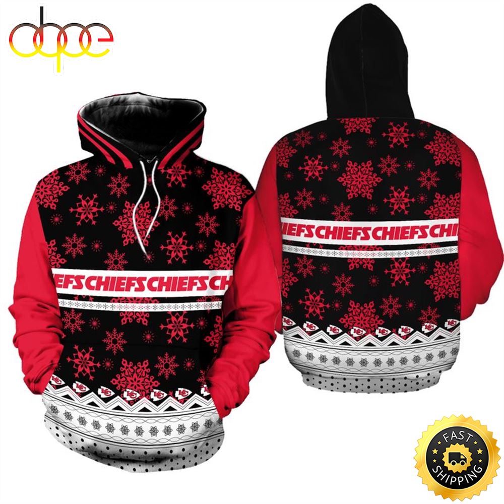 Kansas City Chiefs Christmas Pattern Basic Football NFL All Over print Christmas Hoodie