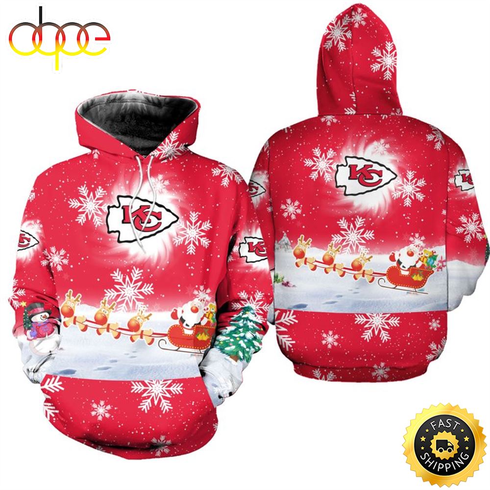 Kansas City Chiefs Christmas Pattern Football NFL All Over Print Hoodie Shirt