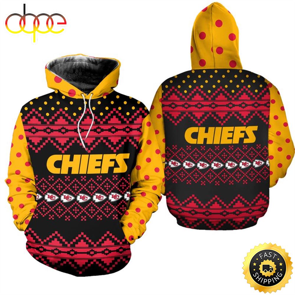 Kansas City Chiefs Christmas Pattern Football NFL All Over print Christmas Hoodie