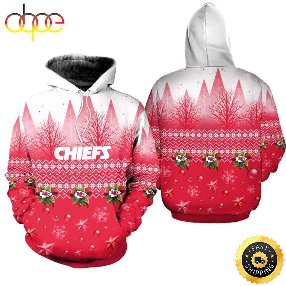 Kansas City Chiefs Christmas Pattern Tree Football NFL All Over print Christmas Hoodie