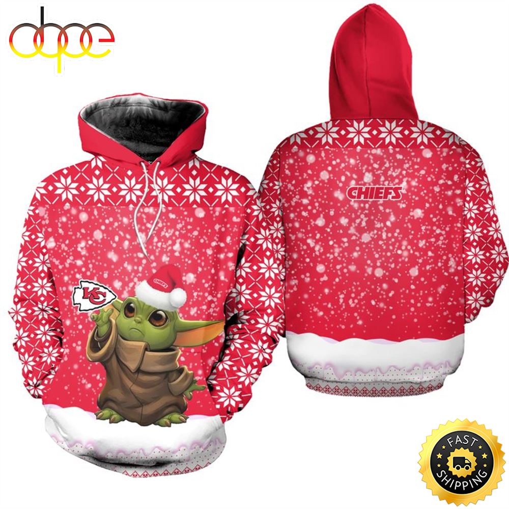 Kansas City Chiefs Christmas Pattern YODA Football NFL All Over Print Hoodie Shirt