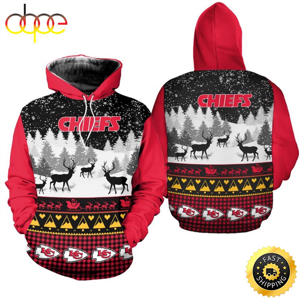 Kansas City Chiefs Christmas Reindeer Football NFL All Over print Christmas Shirt