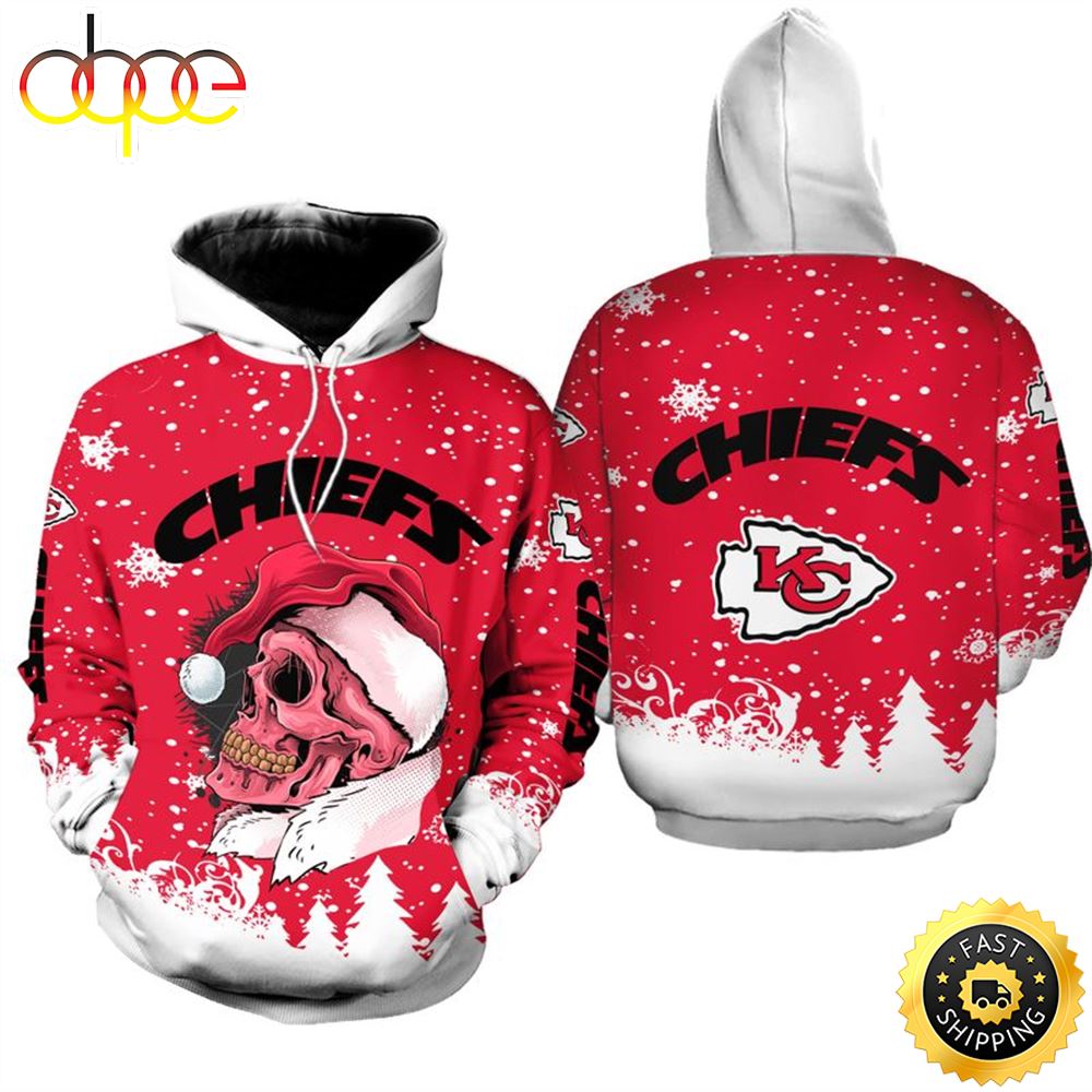 Kansas City Chiefs Christmas Skull Football NFL All Over Print Hoodie Shirt