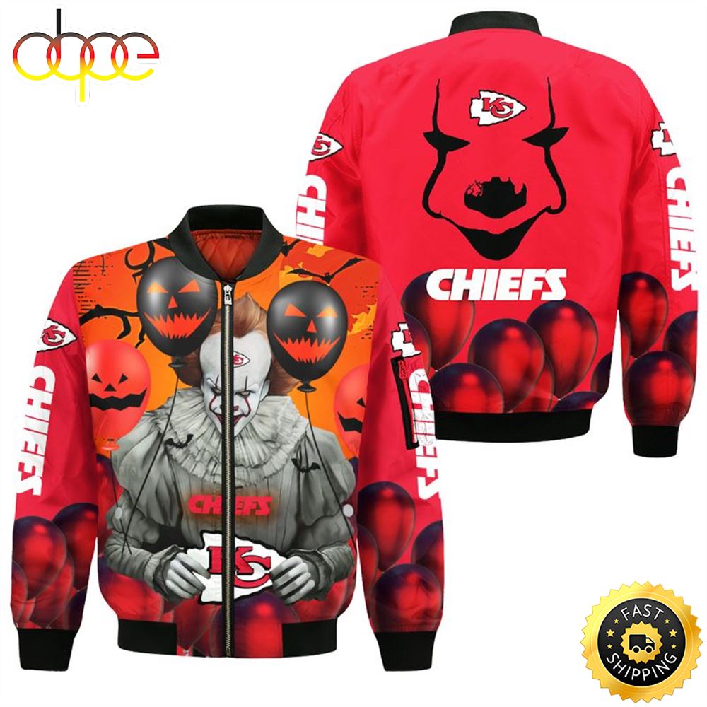 Kansas City Chiefs Pennywise the Dancing Clown IT Hallowen Bomber Jacket