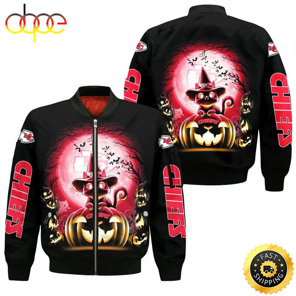 Kansas City Chiefs Witch Cat Halloween Bomber Jacket