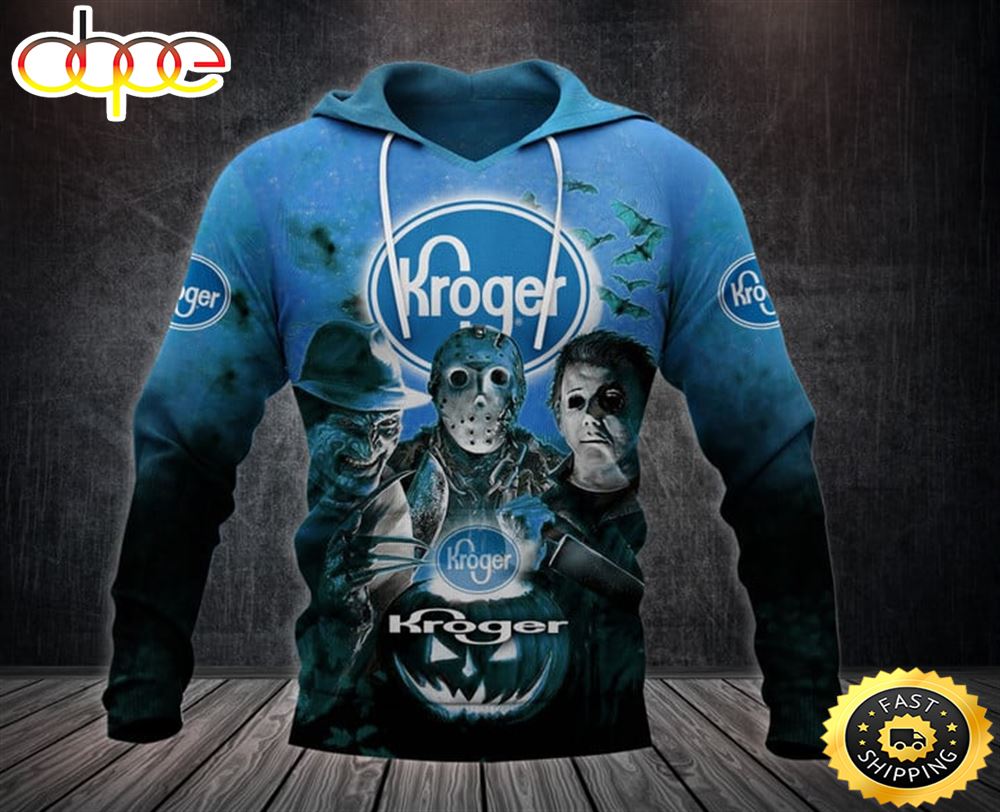 Kroger With Michael Myers and Freddy Krueger and Jason Voorhees Pumpkin Halloween All Over Print Hoodie