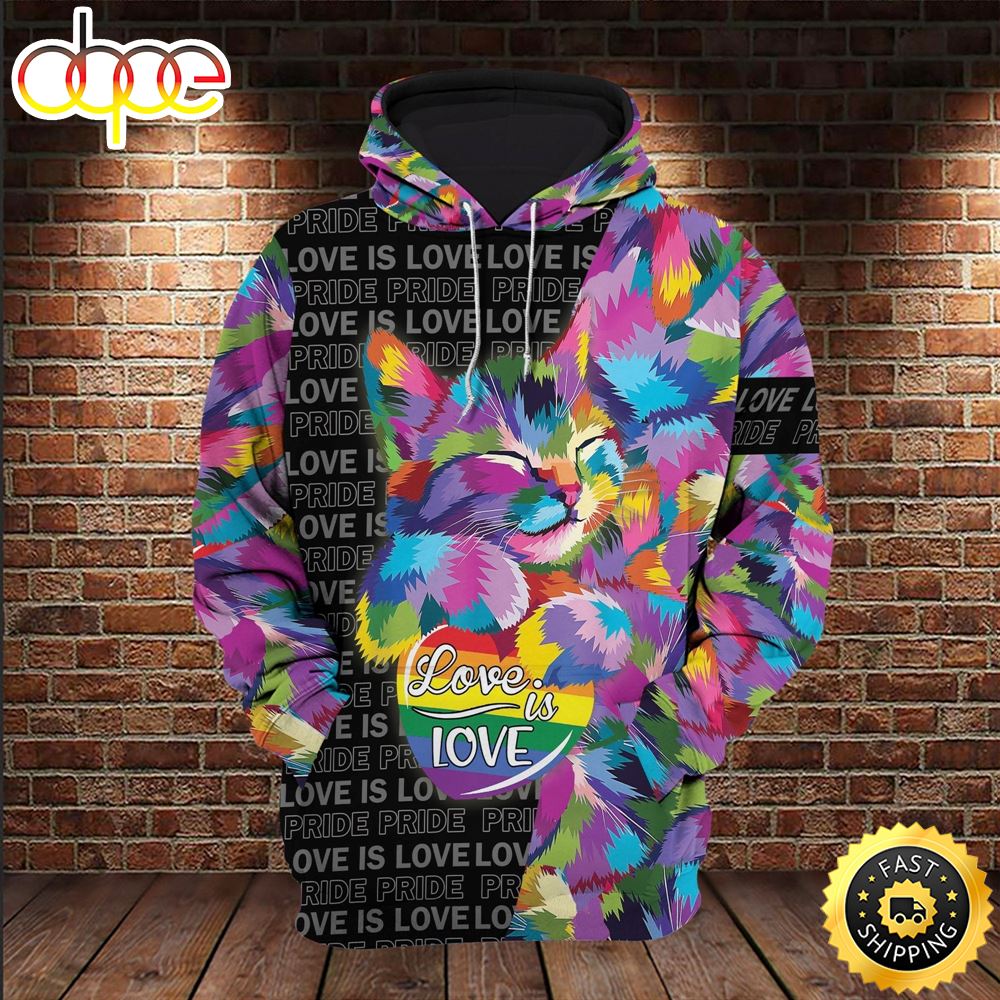 LGBT Cat LGBT Pride Rainbow Cat Love Is Love Hoodie 3D All Over Print Shirt