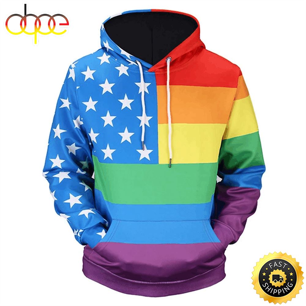 LGBT Rainbow Color American Flag Hoodie 3D All Over Print Shirt