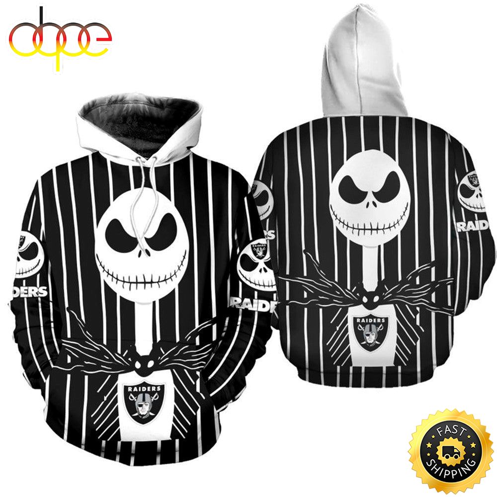 Las Vegas Raiders Halloween With Jack Skellington Super Bowl 3D Pullover Hoodie_8367