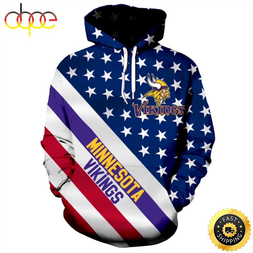 Licensed NFL Minnesota Vikings Patriotic Stars &amp; Stripes 3D Hoodie All Over Print Shirts