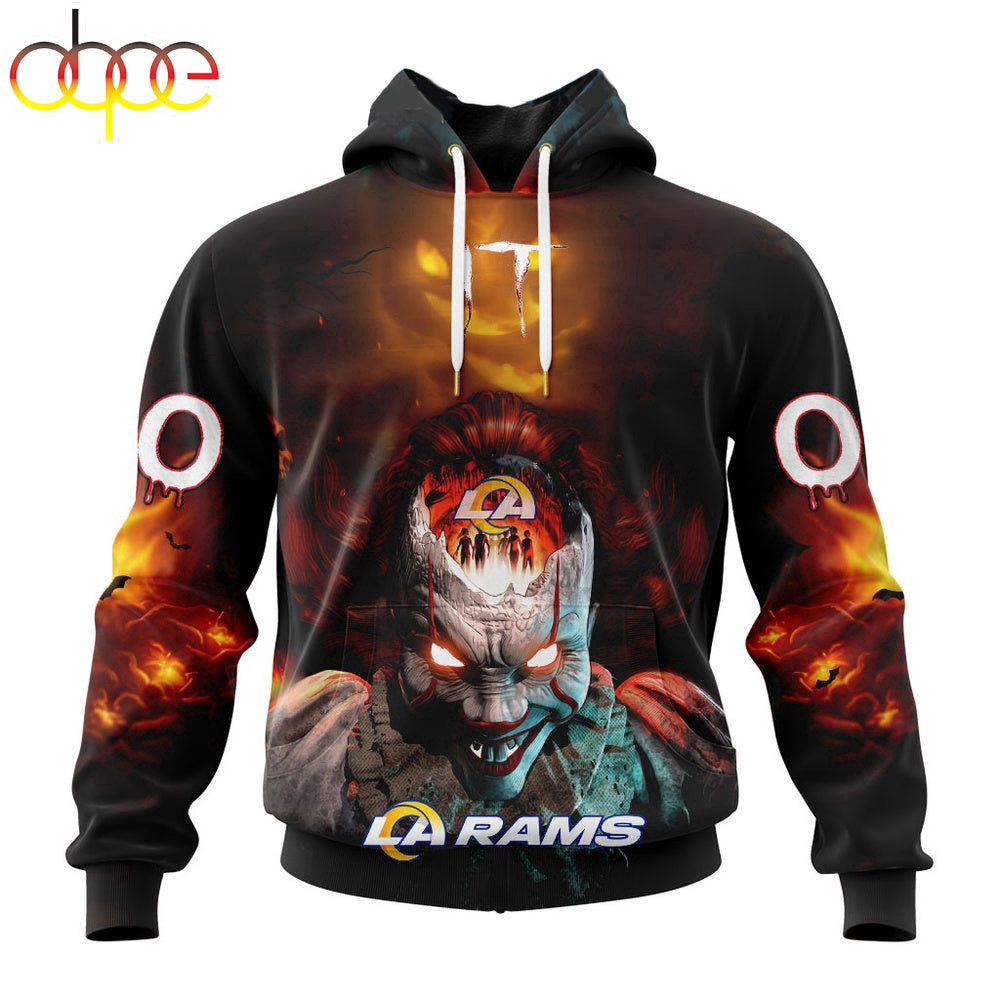 Custom Name And Number NFL Los Angeles Rams Halloween Badut Mematikan 3D Hoodie Shirt