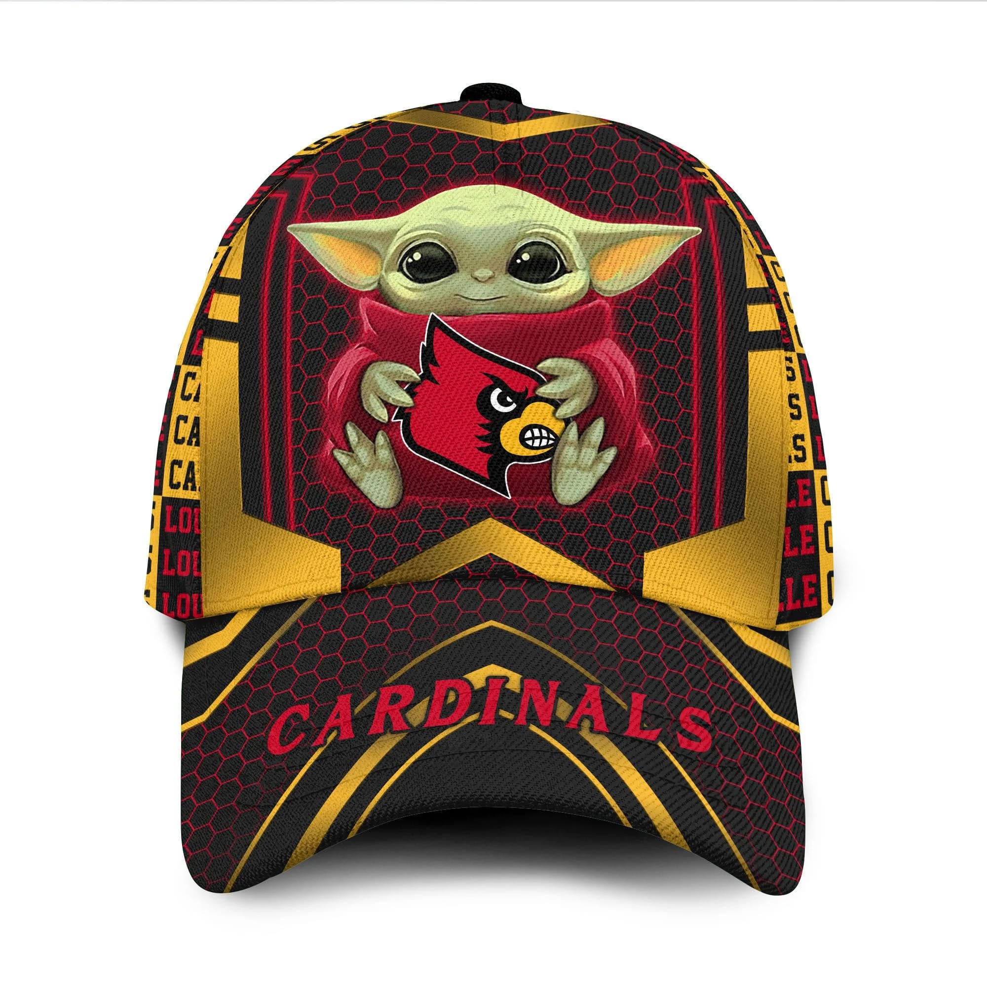 Louisville Cardinals Baby Yoda All Over Print 3D Baseball Cap