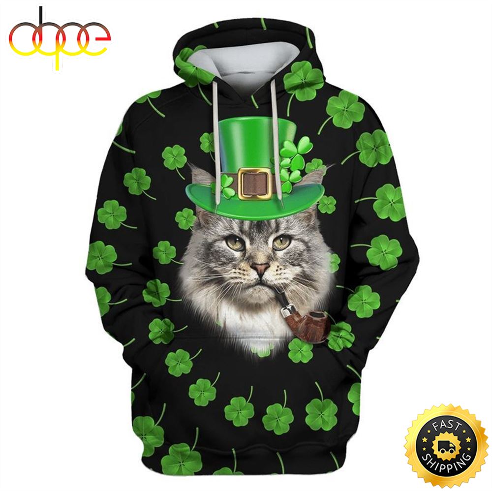 Maine Coon Cat Saint Patricks Day Happy Patrick's Day 3d Hoodie All Over Print Shirt