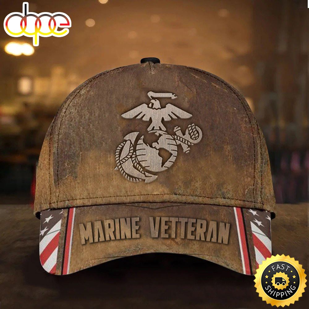 Marine Veteran Hat Old Retro USA Flag Proud Served Marine Corps Veteran Cap Merch Gifts Hat Classic Cap