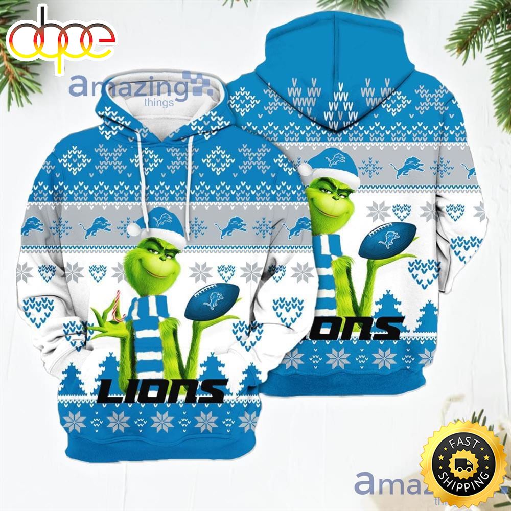 Merry Christmas 2023 Super Bowl American Grinch Cute Lions 3D Hoodie Christmas Gift For Men Women