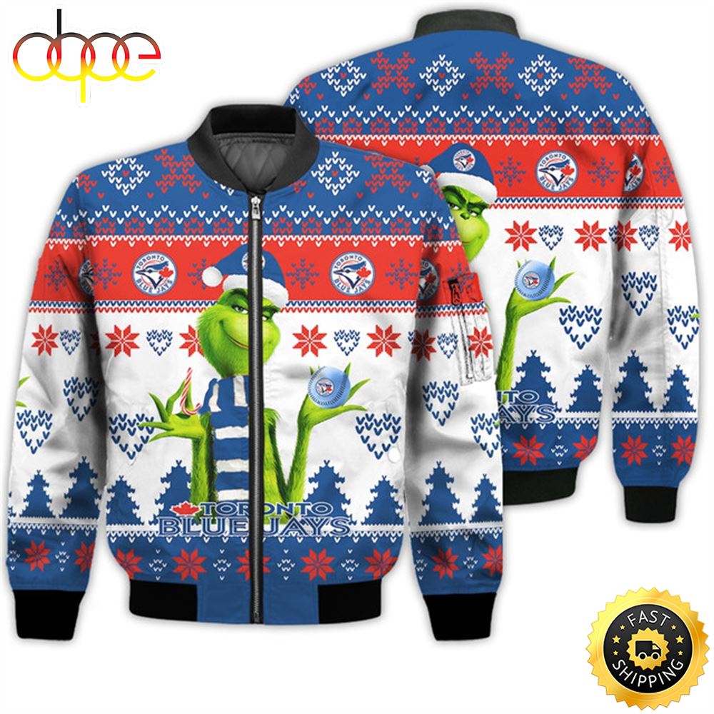 Merry Christmas 2023 Ugly Unisex Major League Baseball American Grinch Cute Blue Jays 3D Bomber Jacket