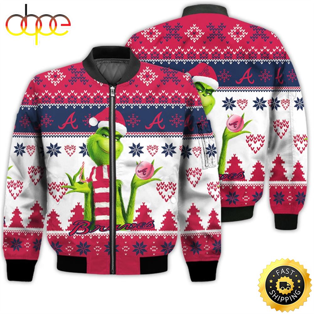 Merry Christmas 2023 Ugly Unisex Major League Baseball American Grinch Cute Braves 3D Bomber Jacket