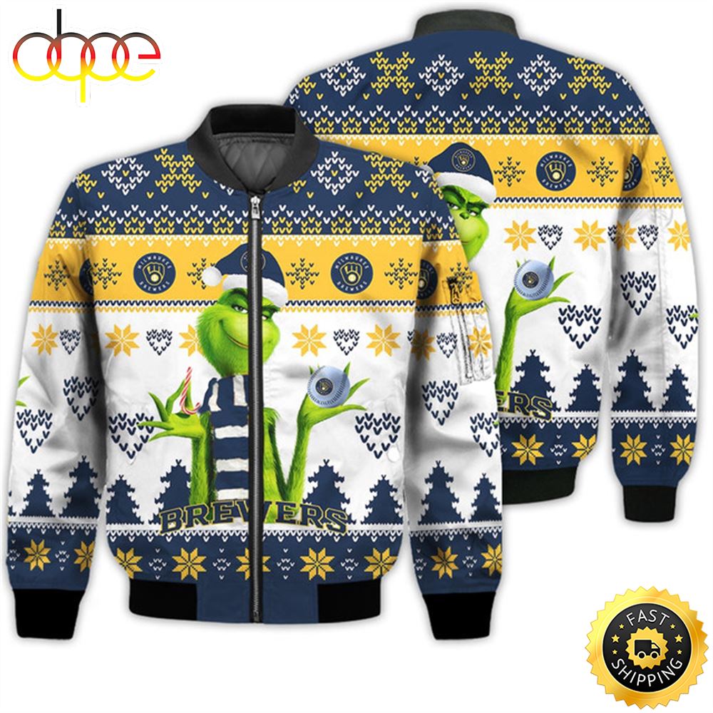 Merry Christmas 2023 Ugly Unisex Major League Baseball American Grinch Cute Brewers 3D Bomber Jacket