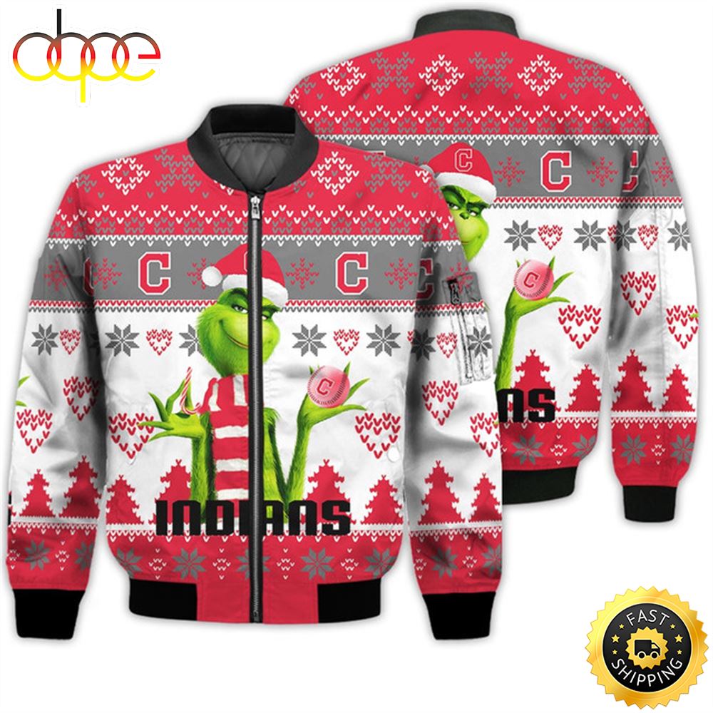 Merry Christmas 2023 Ugly Unisex Major League Baseball American Grinch Cute Cleveland Indians 3D Bomber Jacket