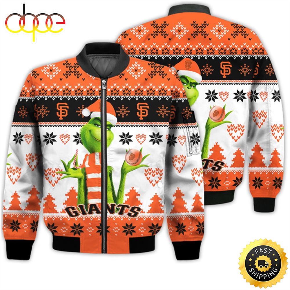Merry Christmas 2023 Ugly Unisex Major League Baseball American Grinch Cute Giants 3D Bomber Jacket