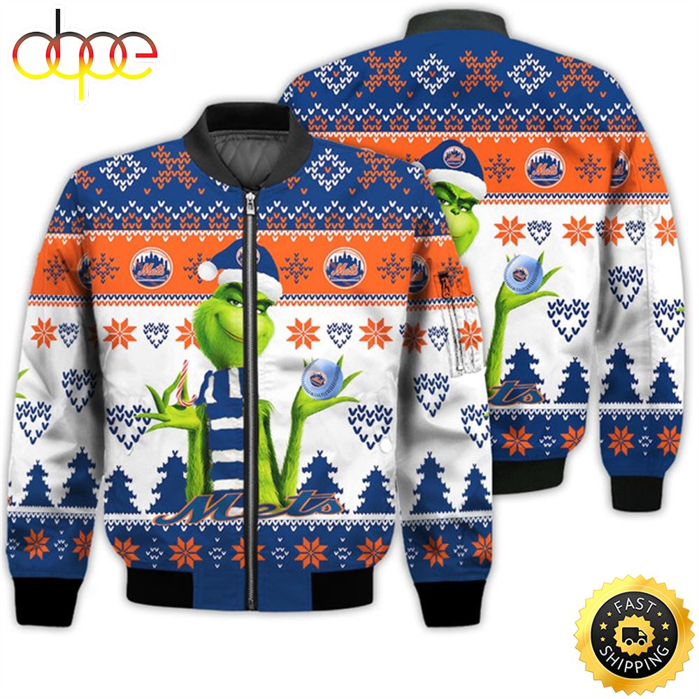 Merry Christmas 2023 Ugly Unisex Major League Baseball American Grinch Cute Mets 3D Bomber Jacket